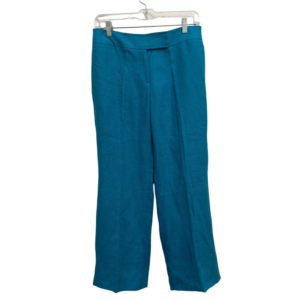 Talbots Pure Irish Linen Wide Leg Trousers Turquoise Blue Womens Size 4 Coastal